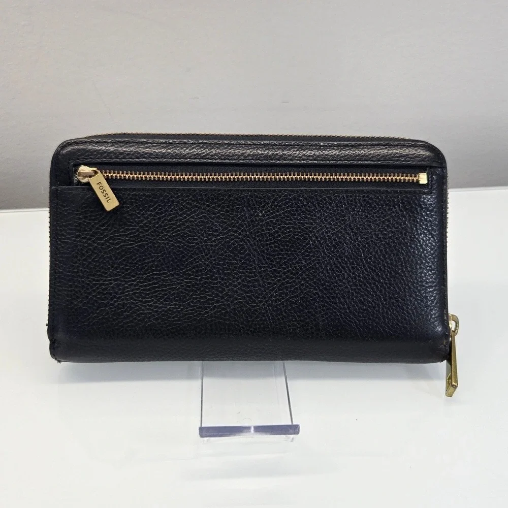 Fossil Liza Leather Zip Around Clutch Wallet Multicolor Stripe Organizer Neutral